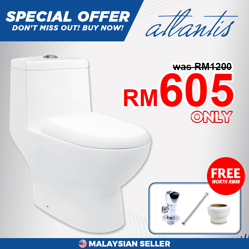 Atlantis Galati 410 One Piece Water Closet (WC) Toilet Bowl, Free 3 Items With Purchase